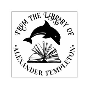 Dolphin Jumping Over Open Book Library Name Self-inking Stamp
