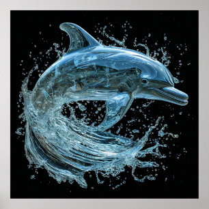 Dolphin jumping water art poster