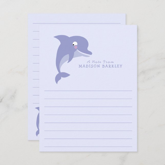 Dolphin Kid's Cute Flat Stationary Cards (Front/Back)
