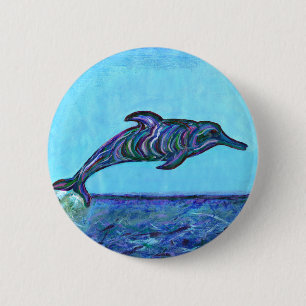 Dolphin leap 2 inch round button