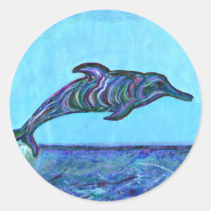 Dolphin leap classic round sticker
