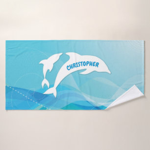 Dolphin Leaping in Ocean Personalized Bath Towel
