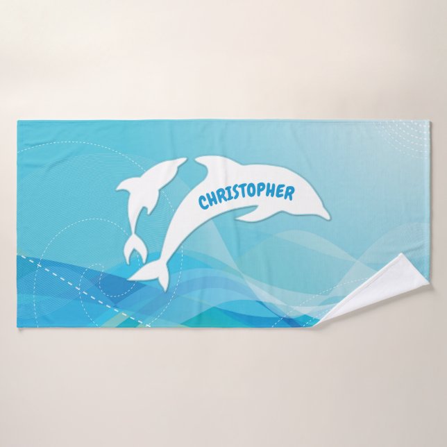 Dolphin Leaping in Ocean Personalized Bath Towel (Bath Towel)