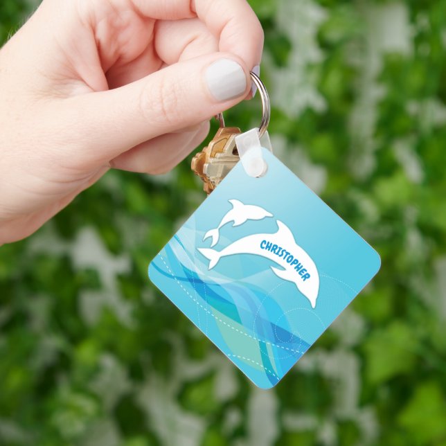 Dolphin Leaping in Ocean Personalized Keychain (Hand)