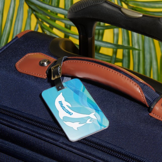 Dolphin Leaping in Ocean Personalized Luggage Tag (Front Insitu 1)