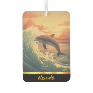 Dolphin leaps among colourful ocean waves air freshener