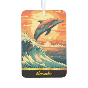 Dolphin leaps over sunset waves air freshener