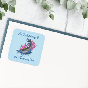 Dolphin Lotus Flowers Cherry Blossoms Bookplate Square Sticker