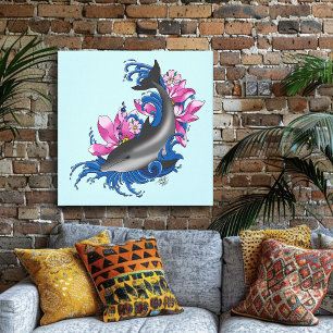 Dolphin Lotus Flowers Cherry Blossoms Canvas Print