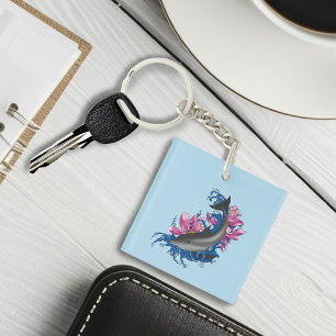 Dolphin Lotus Flowers Cherry Blossoms Logo Keychain