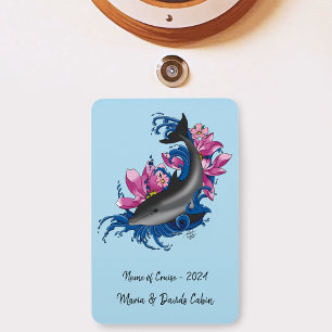 Dolphin Lotus Flowers Cruise Door Magnet