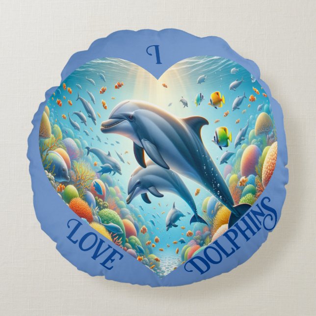 Dolphin Love Customizable  Round Pillow (Front)