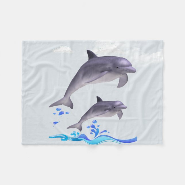 Dolphin Love Fleece Blanket (Front (Horizontal))