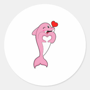 Dolphin Love Heart Classic Round Sticker