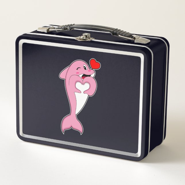 Dolphin Love Heart Metal Lunch Box (Front)