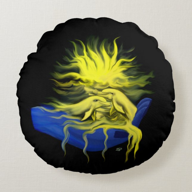 Dolphin Love Round Pillow (Front)