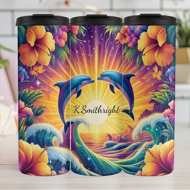 Dolphin Love Sunset Tropical Paradise Thermal Tumbler (Creator Uploaded)