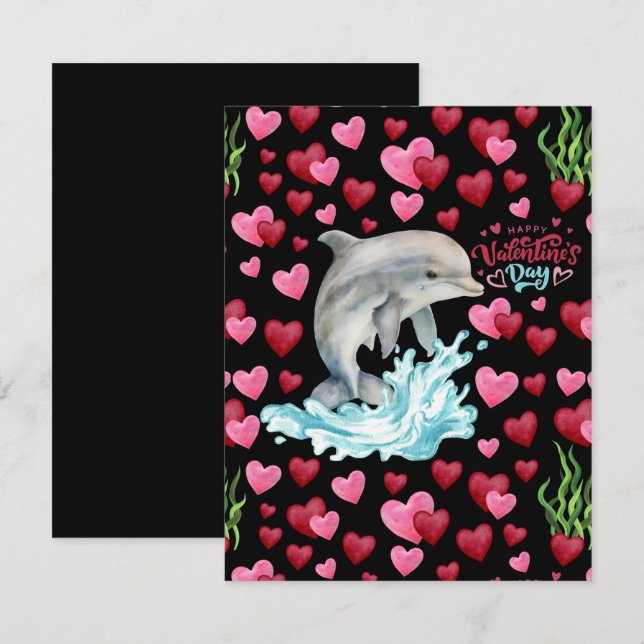 Dolphin Love Valentine’s Day Card in Black (Front/Back)