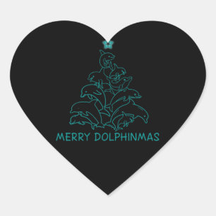 Dolphin Lover Gift  Dolphin Merry Christmas Tree Heart Sticker