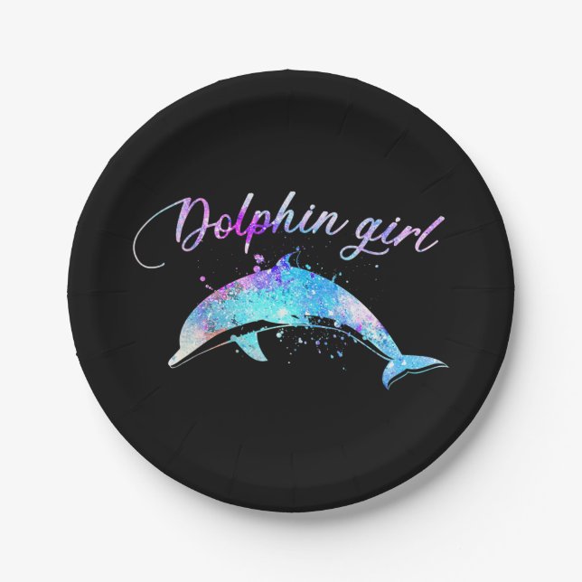 Dolphin Lover Gift| Galaxy Dolphin Girl Paper Plate (Front)
