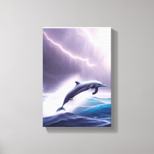 Dolphin Magic in a Stormy Sea: A Captivating Scene Canvas Print