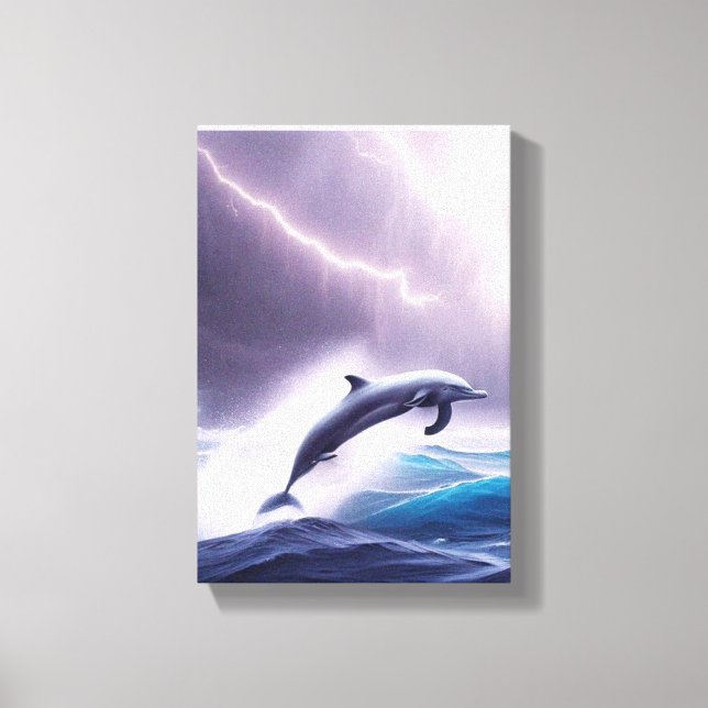 Dolphin Magic in a Stormy Sea: A Captivating Scene Canvas Print (Front)