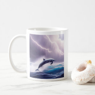 Dolphin Magic in a Stormy Sea: A Captivating Scene Coffee Mug