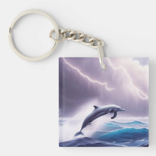 Dolphin Magic in a Stormy Sea: A Captivating Scene Keychain