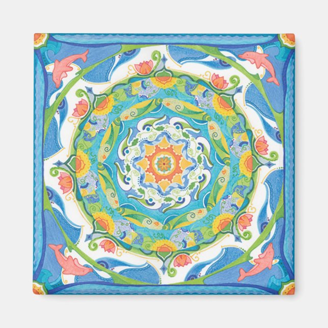 Dolphin Mandala Refrigerator Magnet (Front)