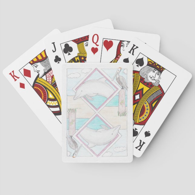 "Dolphin" Miami inspired, Hand drawn Playing Cards (Back)