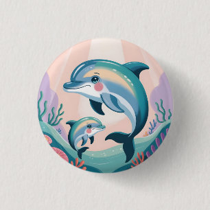 Dolphin Mom and Baby 1 Inch Round Button