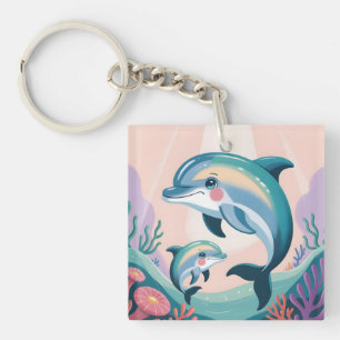 Dolphin Mom and Baby Keychain