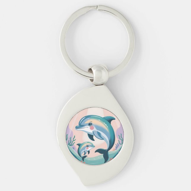 Dolphin Mom and Baby Keychain (Front)