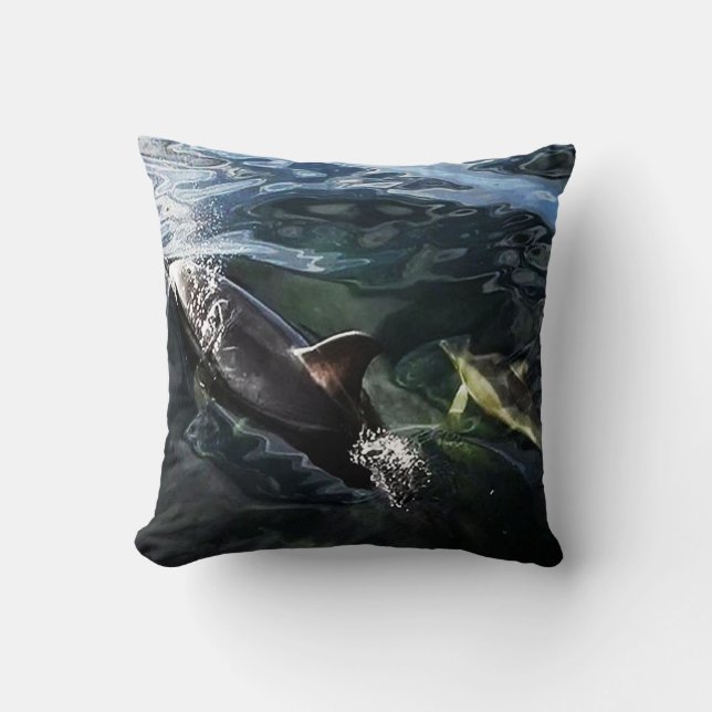 Dolphin Mom And Baby Ocean Wildlife Marine Life  Throw Pillow (Front)