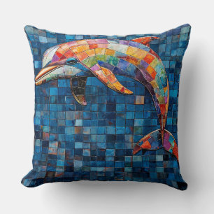 Dolphin Mosaic Art Throw Pillow