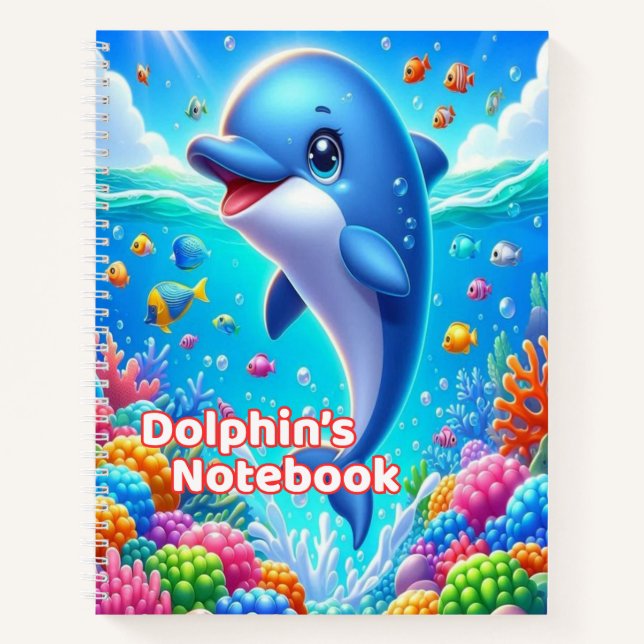 Dolphin Notebook for Kids | Wide Ruled Spiral (Front)