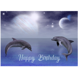 Dolphin Ocean and Night Sky Fantasy Birthday Card