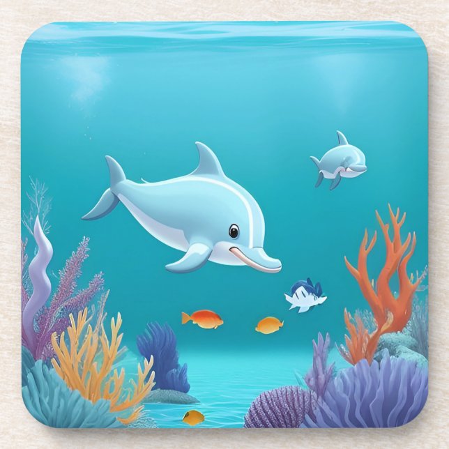 🐬 Dolphin Ocean Decor For Coastal Drink Tables 🌊 Coaster (Front)