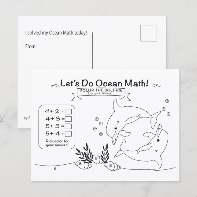 Dolphin Ocean Math Coloring Postcard (Front/Back)