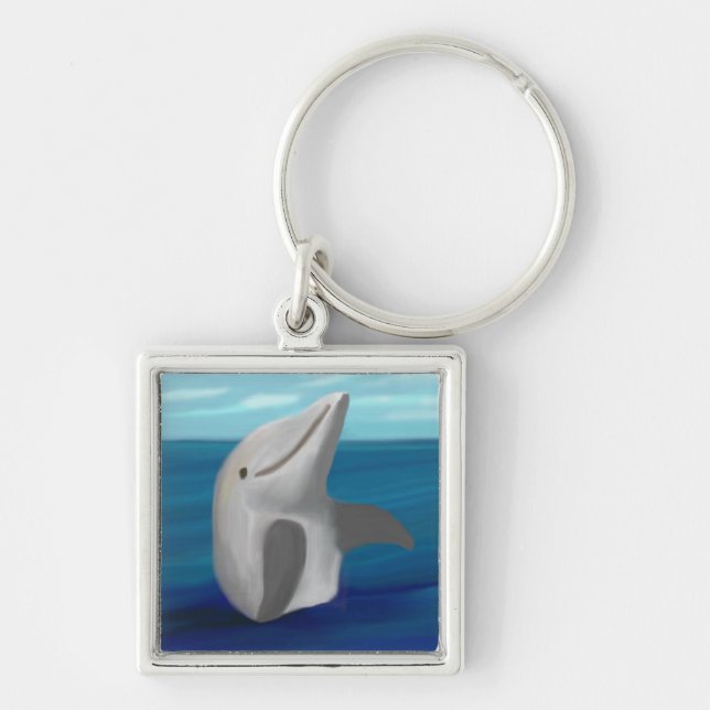Dolphin Ocean Silver Keychain (Front)