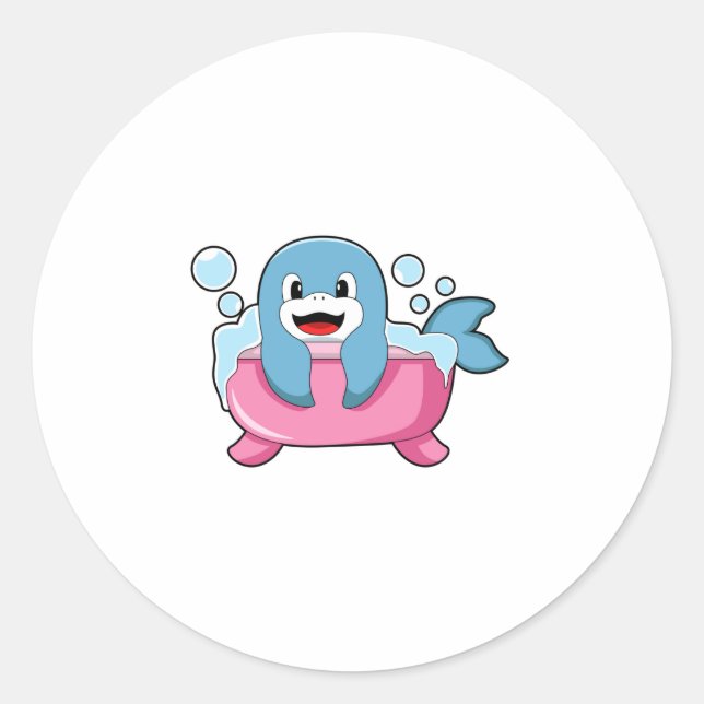 Dolphin on Bathtub Classic Round Sticker (Front)