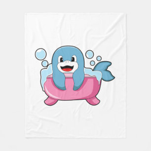 Dolphin on Bathtub Fleece Blanket