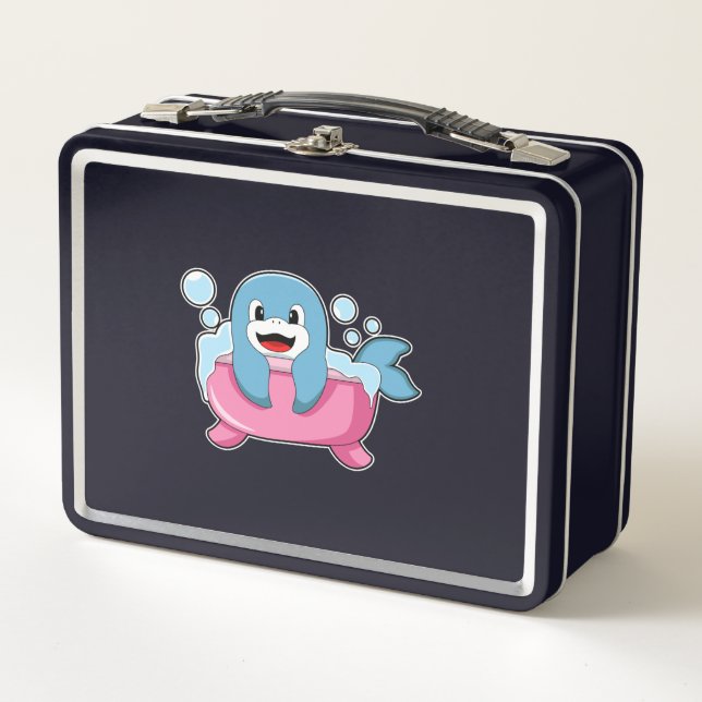 Dolphin on Bathtub Metal Lunch Box (Front)