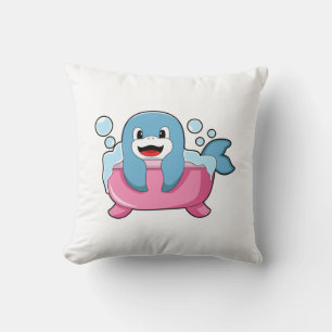 Dolphin on Bathtub Throw Pillow