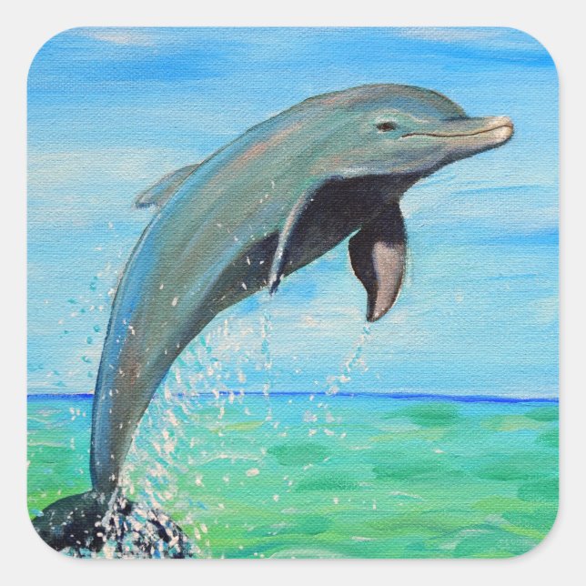 Dolphin Painting Square Sticker (Front)