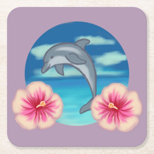 Dolphin Paradise Square Paper Coaster (Front)