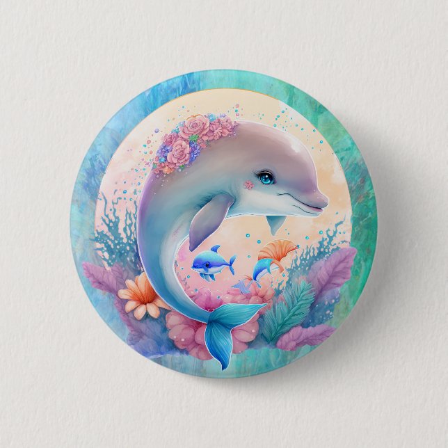 Dolphin Party Plate 2 Inch Round Button (Front)