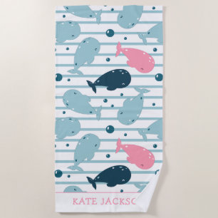 Dolphin pattern personalized childrens beach towe towel