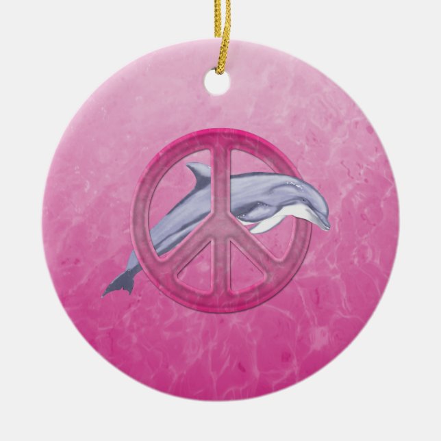 Dolphin Peace Pink Ceramic Ornament (Front)