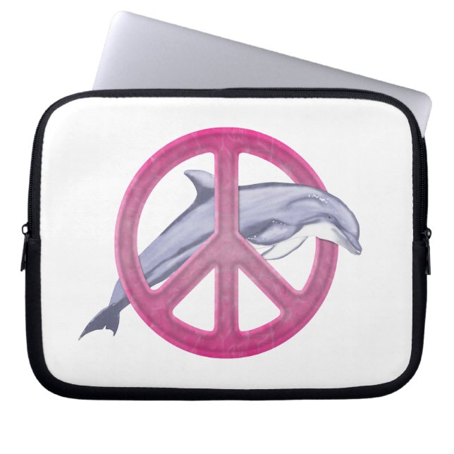Dolphin Peace Pink Laptop Sleeve (Front)